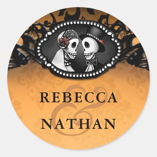 Étiquette d'enveloppes Mariage orange et noir (Devant)