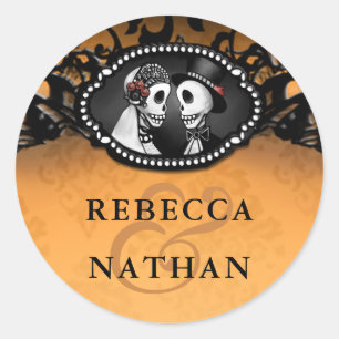 Étiquette d'enveloppes Mariage orange et noir