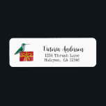 Étiquette des colibris de Noël<br><div class="desc">Jolie étiquette d'adresse de retour avec un colibri à gorge rubis féminin assis sur un cadeau de Noël. Vous pouvez modifier le style de police,  la taille et la couleur de la police en cliquant sur "Modifier à l'aide de l'outil de conception".</div>