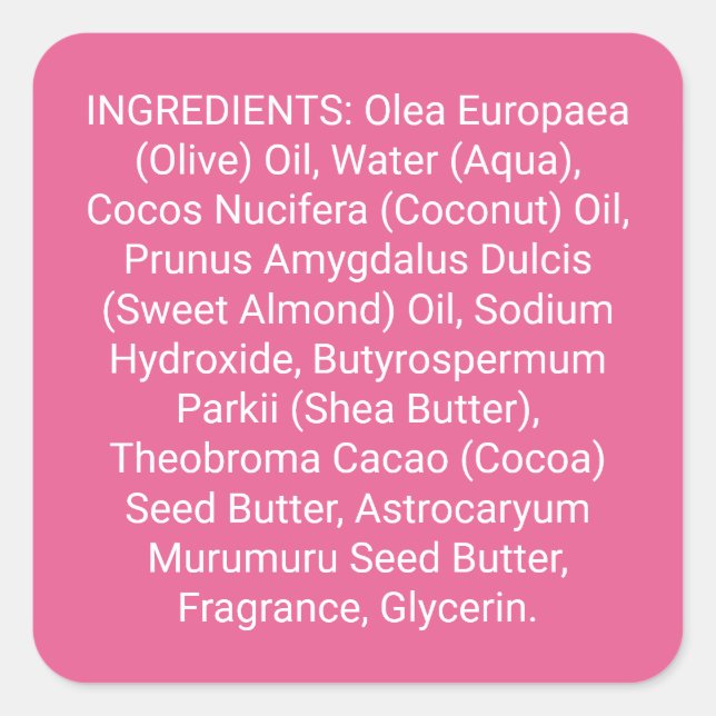Étiquette des ingrédients de savon de soins de la  (Devant)