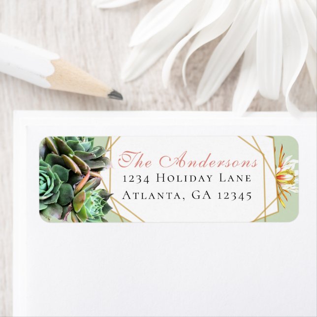 Étiquette Desert Cactus Trame d'or géométrique Succulente (En situation)