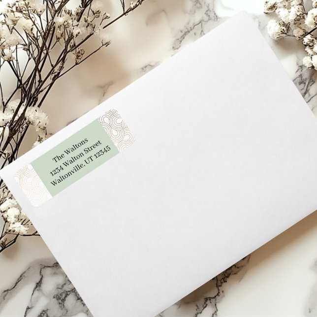 Étiquette Design circulaire or/beige (Green and Gold Return Address Label)