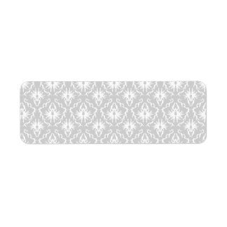 Étiquette Design Damas blanc et gris pastel.