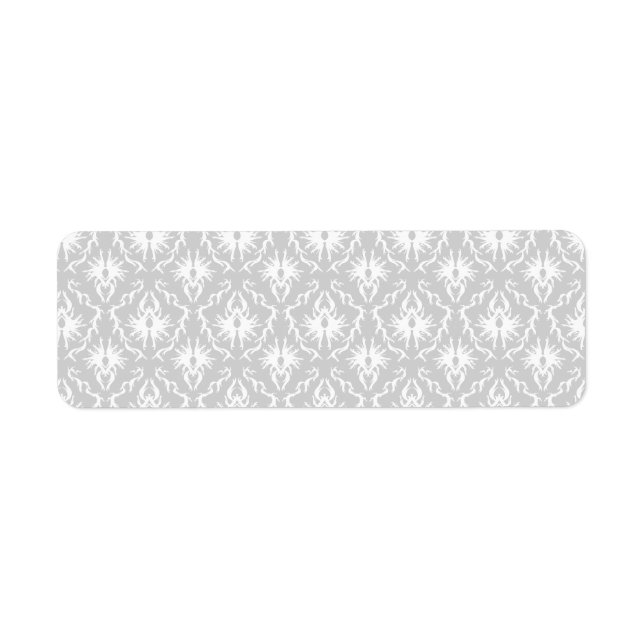 Étiquette Design Damas blanc et gris pastel. (Devant)