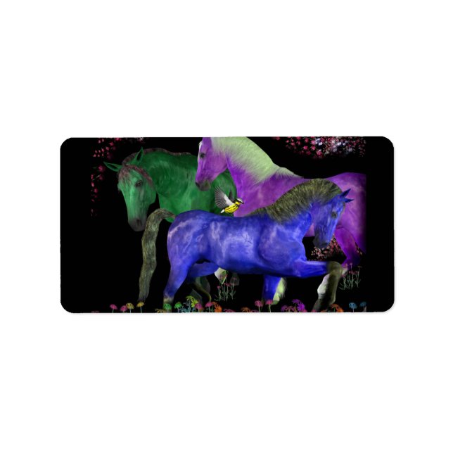 Étiquette Design de cheval de couleur fantastique, dos noir (Devant)