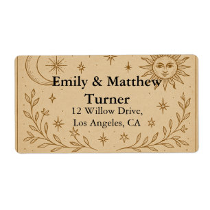 Étiquette Design Mariage céleste du soleil et de la lune