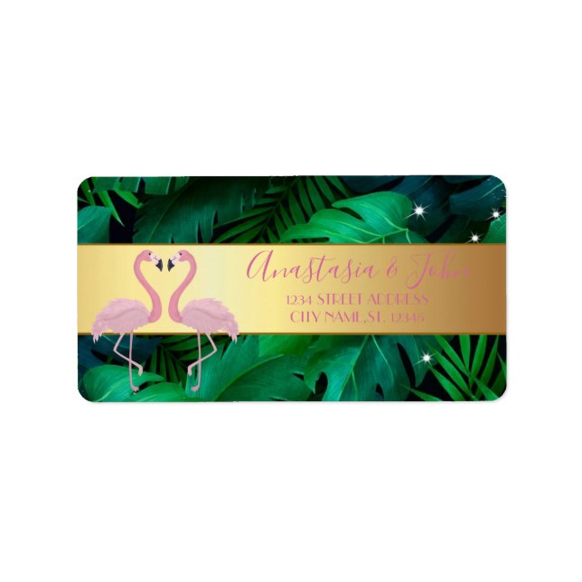 Étiquette Design moderne, Feuilles Tropical Palm, Rose (Devant)
