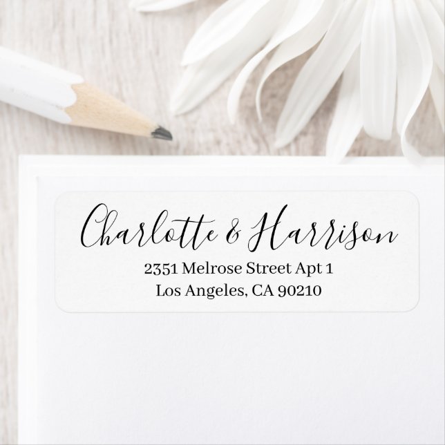 Étiquette Design noir script moderne chic mariage élégant (En situation)