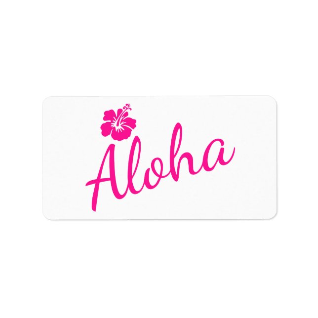 Étiquette Design original en texte rose ALOHA et fleur (Devant)