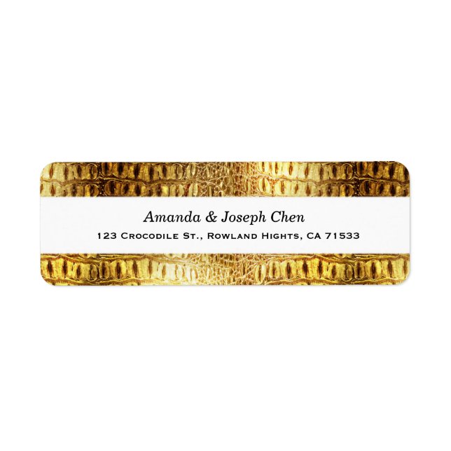 Étiquette Designer Alligator Crocodile Peau brillant or blan (Devant)