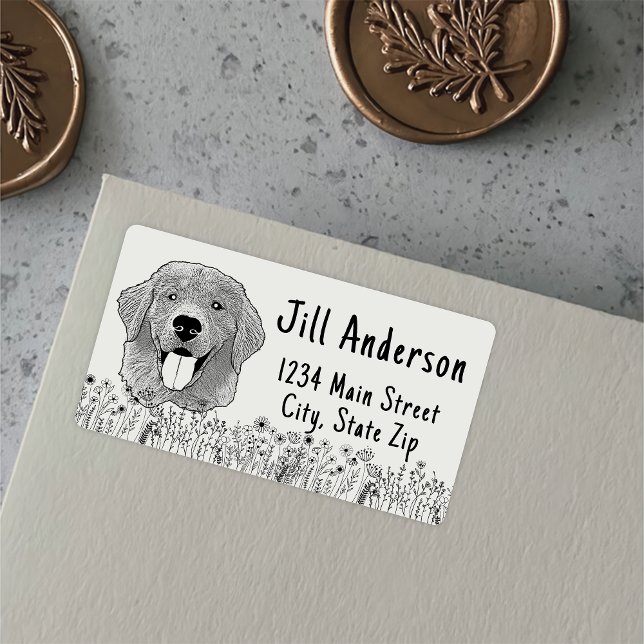 Étiquette Dessin à main personnalisé pour chien d'or (Créateur téléchargé)