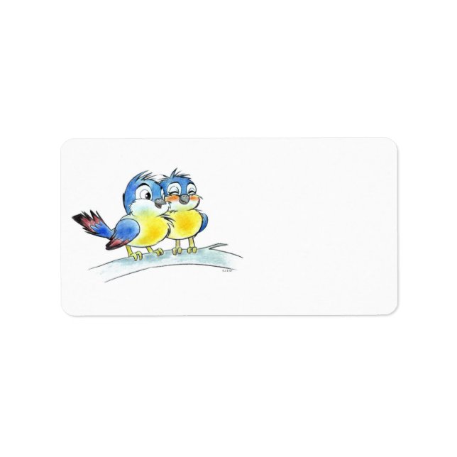 Étiquette Dessin au crayon de couleur d'oiseaux bleus mignon (Devant)