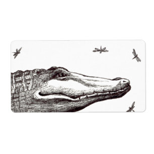 Étiquette Dessin d'art d'amusement de libellules d'alligator