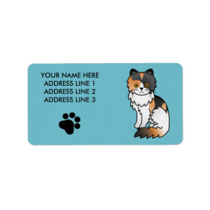 Étiquette Dessin de caricature de chat persan calico bleu de