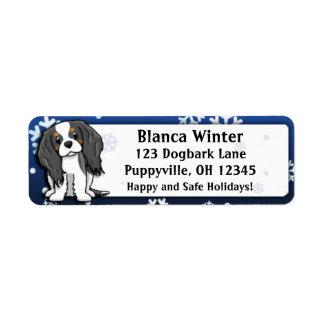 Étiquette Dessin d'hiver Tri Cavalier King Charles Spaniel