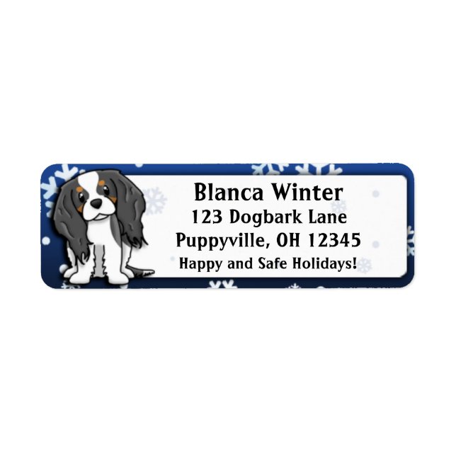 Étiquette Dessin d'hiver Tri Cavalier King Charles Spaniel (Devant)