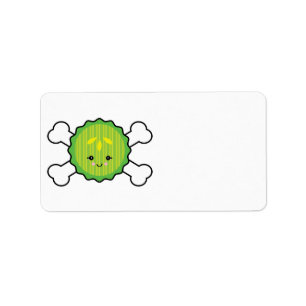 Étiquette dessin kawaii tranche de cornichon et tête de mort