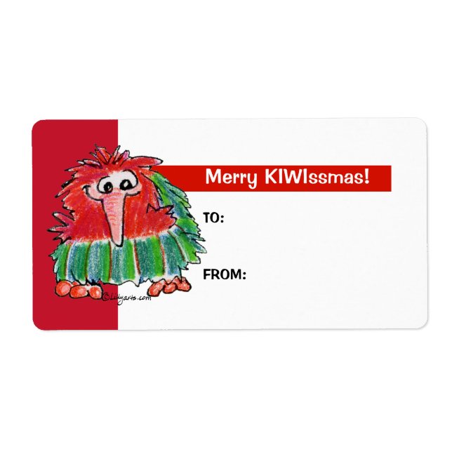 Étiquette Dessin Kiwi Bird 3 mignon cadeau de Noël en Étique (Devant)