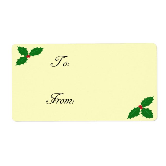 Étiquette d'étiquette cadeau Holly Feuilles et Ber (Devant)