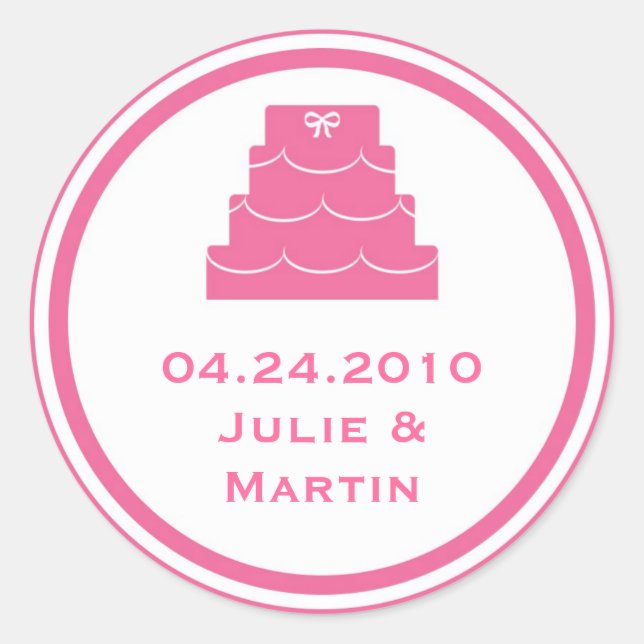 Étiquette d'étiquette de mariage de gâteau rose (Devant)