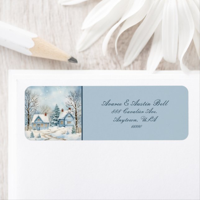 Étiquette Deux Cabines d'antan Jouent la scène bleu hiver (En situation)