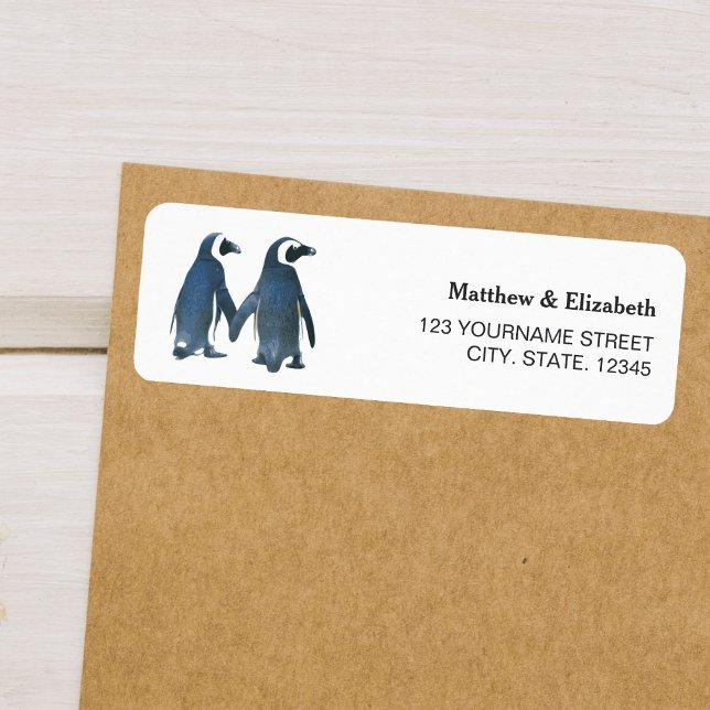 Étiquette Deux pingouins mignons | Mariage romantique (Créateur téléchargé)