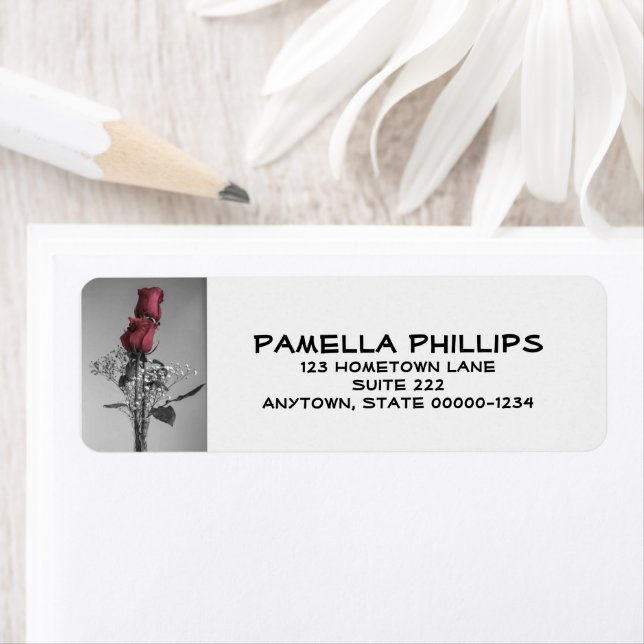 Étiquette Deux Roses à pointes rouges | Photo de la vie mort (En situation)