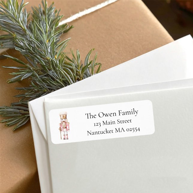Étiquette d'expéditeur de Noël Casse-Noisette Rose (Pink Christmas Nutcracker return address label)