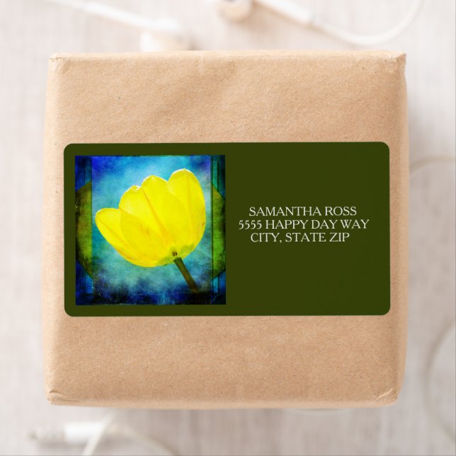Étiquette d'expédition aquarelle tulipe jaune bleu (En situation)