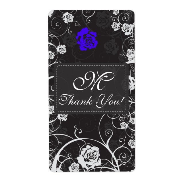 Étiquette d'expédition bleu de Merci de monogramme (Devant)