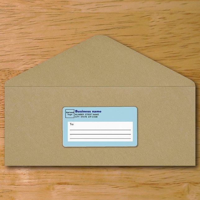 Étiquette d'expédition commerciale bleu clair (Light blue business shipping label on envelope)