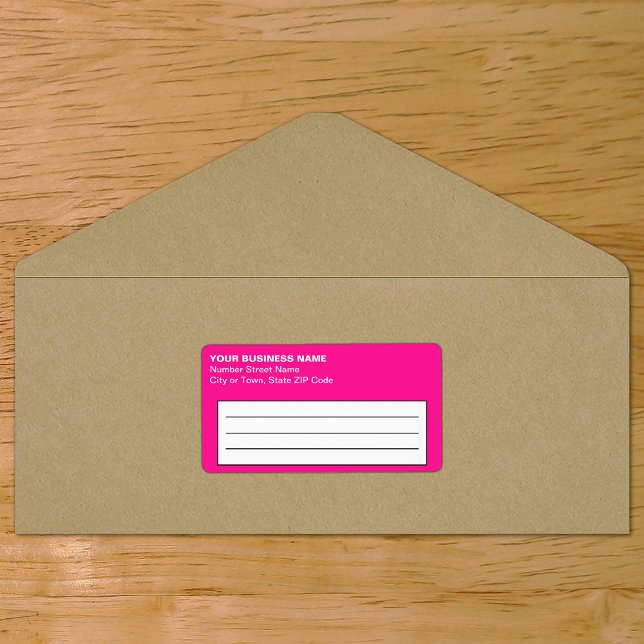 Étiquette d'expédition commerciale rose basée sur  (Plain text pink business shipping label on envelope)