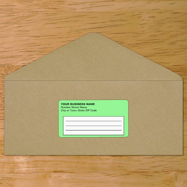 Étiquette d'expédition commerciale vert clair basé (Plain text light green business shipping label on envelope)