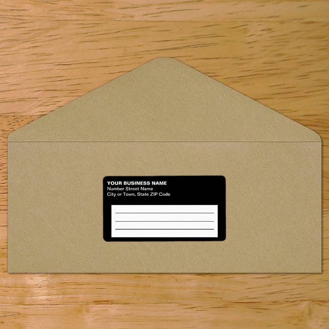 Étiquette d'expédition de commerce noir basée sur  (Plain text black business shipping label on envelope)