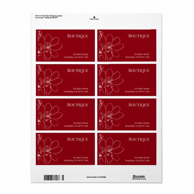 Étiquette d'expédition Fleurie Rouge Rustique pour (Feuille entière)