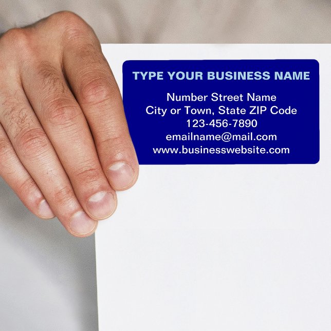 Étiquette d'expédition grise avec texte bleu pour  (Blue shipping label with your business brand in plain text)