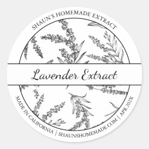 Étiquette d'extraction de lavande de croquis noir