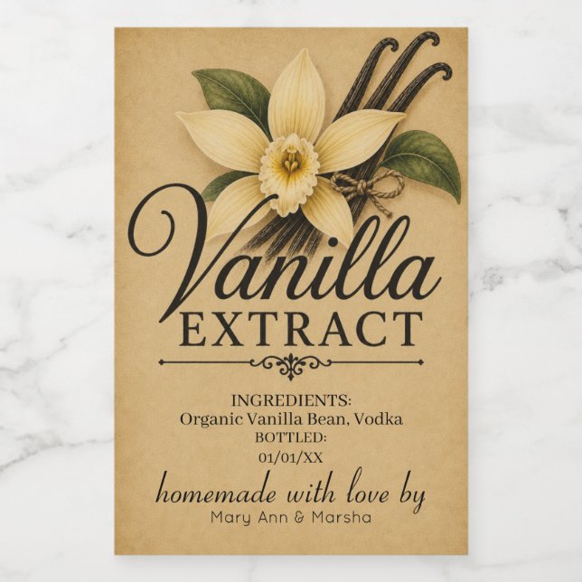 Étiquette d'extrait de vanille personnalisée (Étiquettes simples)