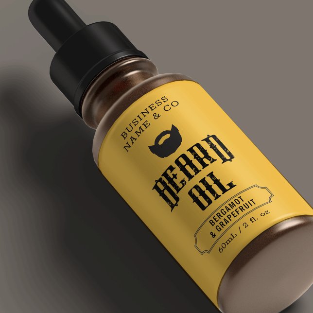 Étiquette d'huile de barbe Mens de moutarde Emball (Masculine beard oil men skincare product label with ingredients - can suit 2 OZ bottles *verify size)