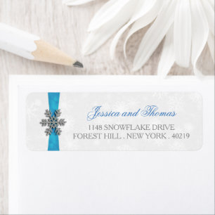Étiquette Diamante Snowflake & Blue Ribbon Mariage d'hiver