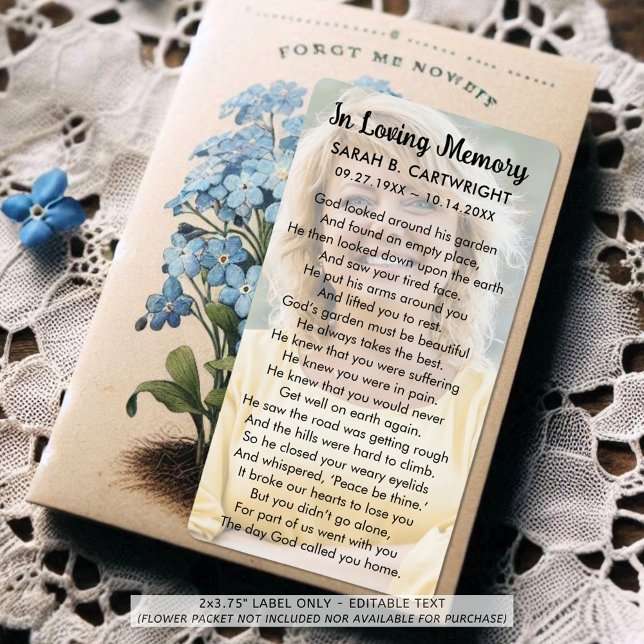 Étiquette Dieux funéraires Poème de jardin Photo personnalis (Créateur téléchargé)