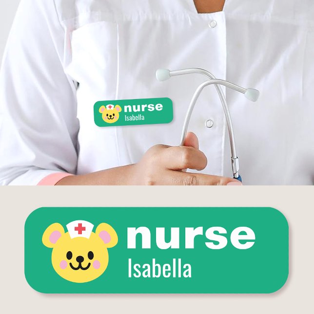 Étiquette d'infirmière à nom personnalisé Ourson s (Créateur téléchargé)