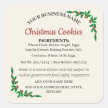 Étiquette d'ingrédient de biscuits de Noël Cottage