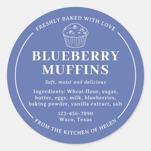 Étiquette d'ingrédient de boulangerie Muffins Bleu (Devant)