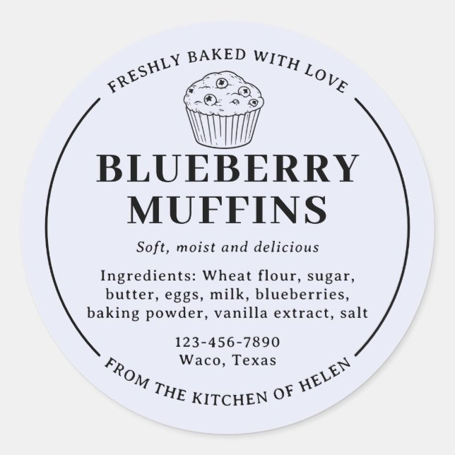 Étiquette d'ingrédient de boulangerie Muffins Bleu (Devant)