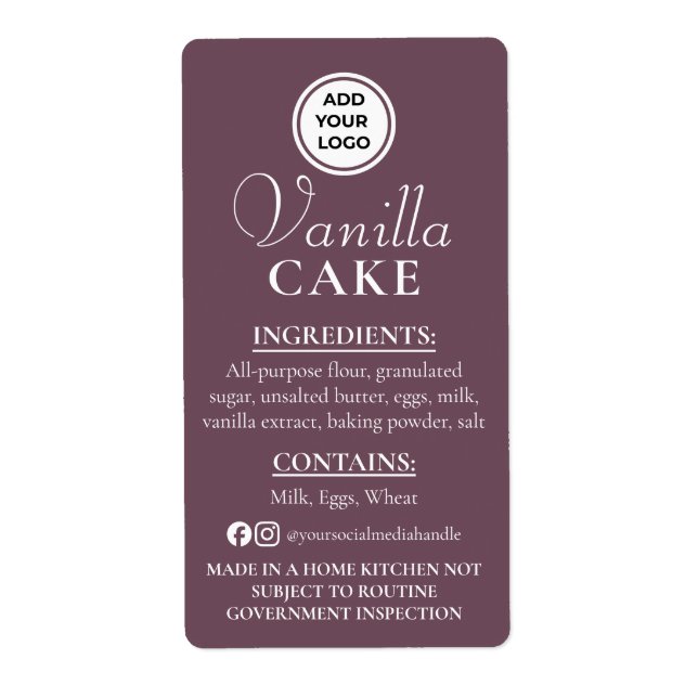 Étiquette d'ingrédient de la loi de Cottage Vanill (Devant)