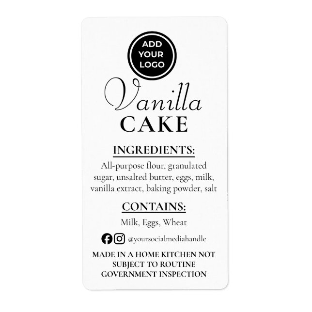Étiquette d'ingrédient de loi de cottage de gâteau (Devant)