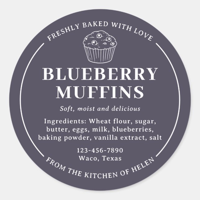 Étiquette d'ingrédient pour Muffins aux Myrtilles  (Devant)