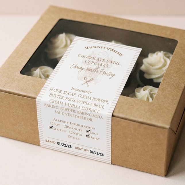 Étiquette d'ingrédients de boulangerie de cupcakes (Baking Spoon Bakery Ingredients Allergy Food Label)
