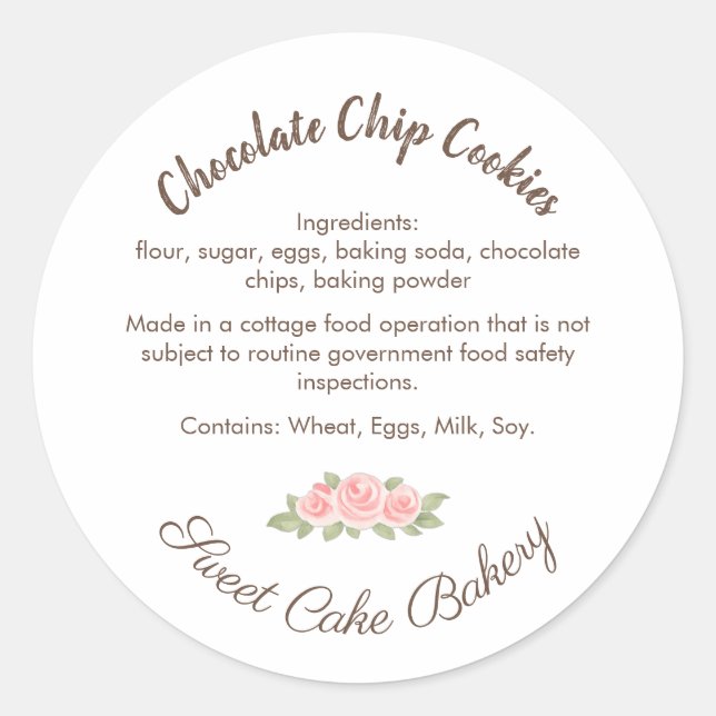 Étiquette d'ingrédients de cookie au chocolat Chal (Devant)